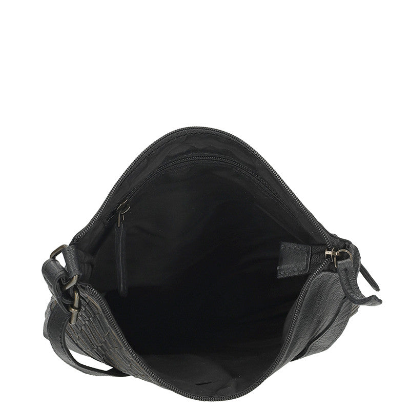 Sicily Crossbody Tas Zwart Van Echt Leren Met Strakke Silhouet En Ruim Formaat 25 X 4 X 25,5 Cm