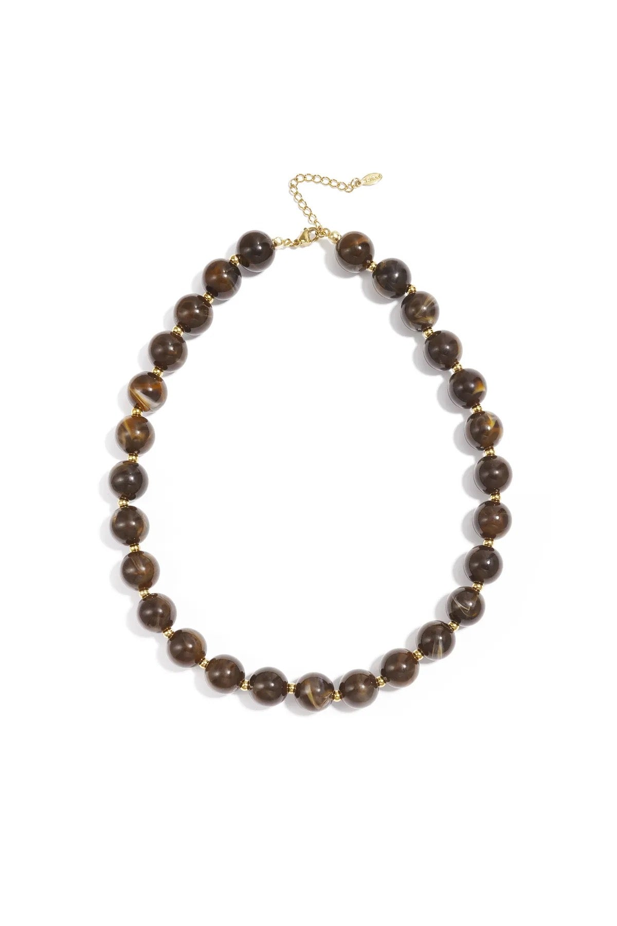 Kralenketting Met Gouden Kraaltjes 13.5mm donkerbruin