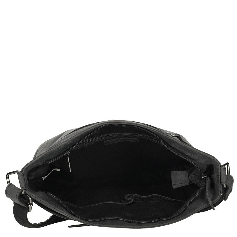 Genua Lederen Schoudertas Zwart Met Rits 30 X 12 X 25 Cm Ruime Dames Tas Voor Dagelijks Gebruik