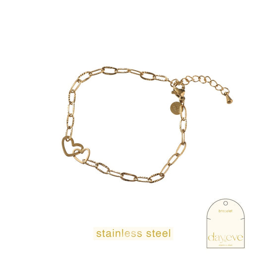 Day & Eve Linked Hearts Bracelet Goud