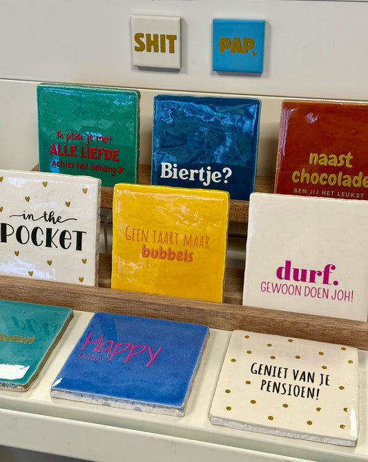 Quote tegel Biertje blauw