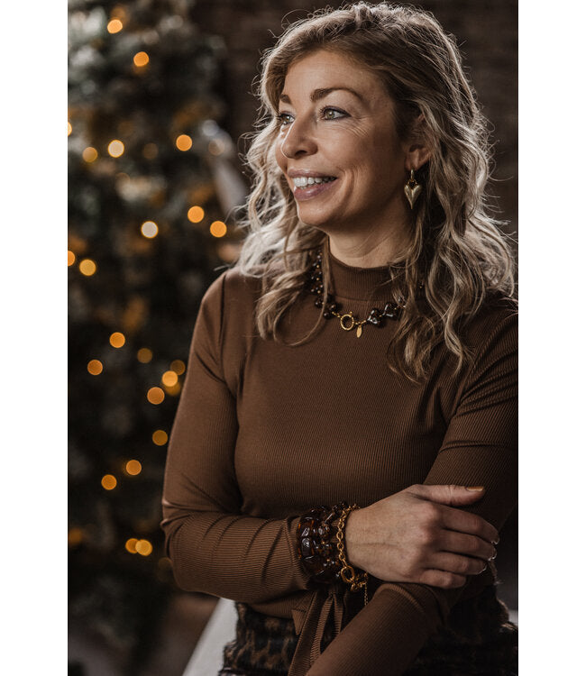 By Shir Armband Luxe Luipaard Hart Bruin Verstelbaar Met Verguld Edelstaal Sluiting Voor Pols 16-18,5 cm