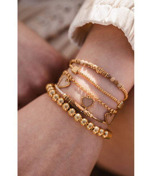 By Shir Armband Luxe Hart Bruin Bedel Armband Met Hartjes Van Edelstaal Verguld Zomercollectie
