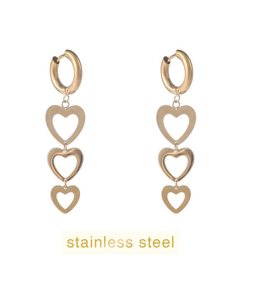 Day En Eve Lange Hart Oorbellen Goud RVS Materiaal Roestvrij Staal Voor Dames Goudkleurig