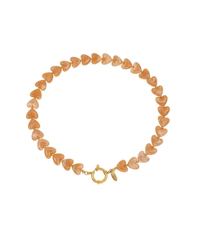 By Shir Ketting Luxe Hartjes Roze Met Sluiting Van Vergulde Edelstaal Lengte Ongeveer 44 Cm Van Hoogwaardig Materiaal