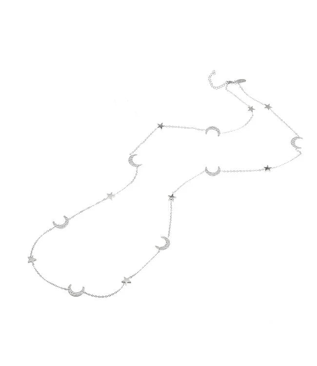 By Shir Ketting Luxe Luna Edelstaal Verguld Met Maan En Ster Detail Lengte 90 cm En 5 cm Extender