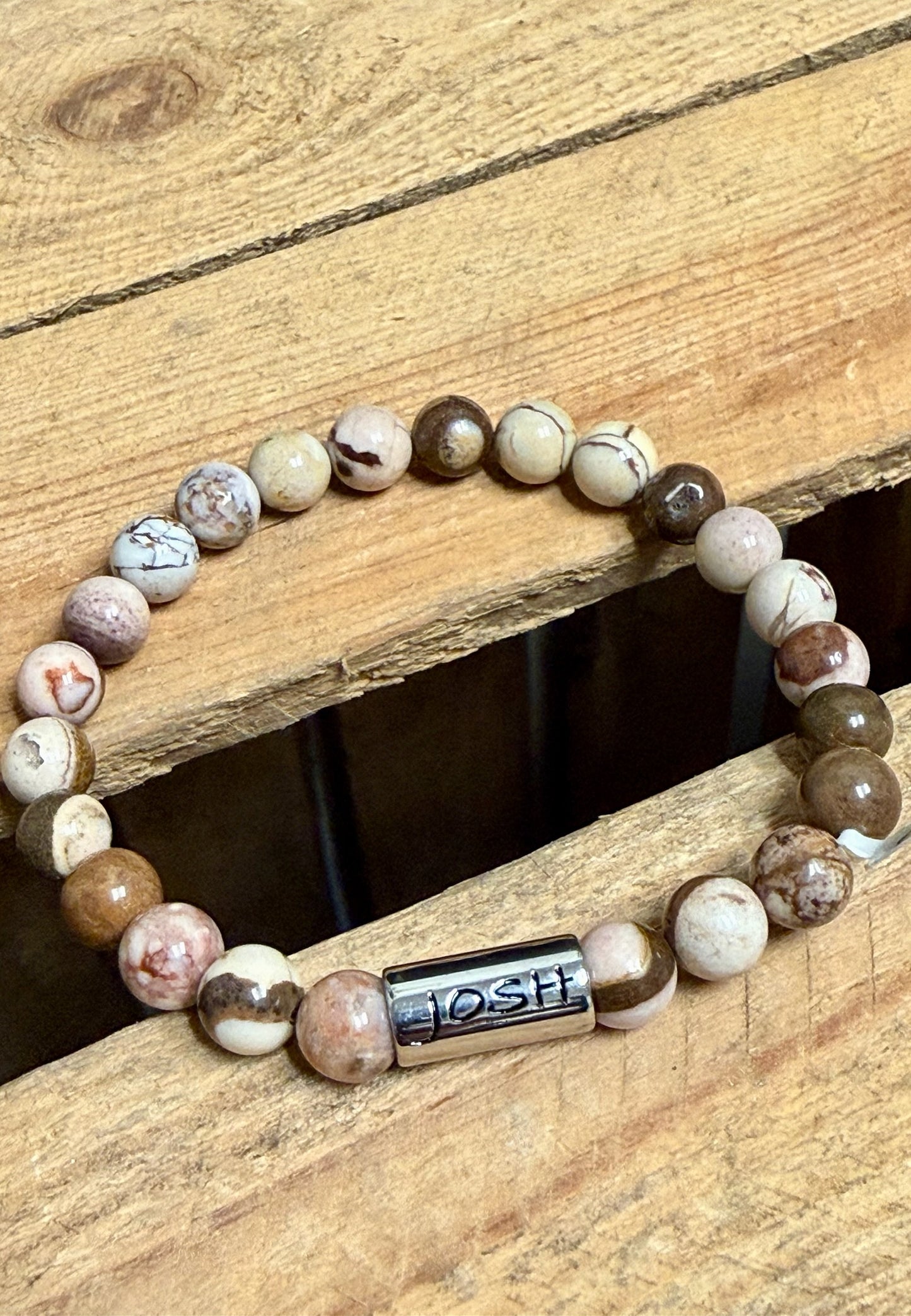 Josh Kralenarmband Beige Bruin Natuursteen