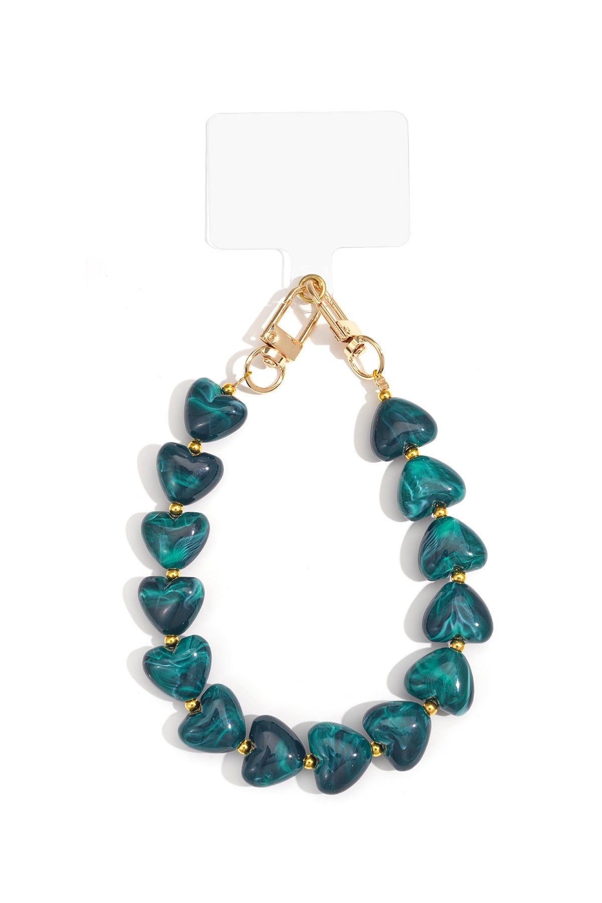 Trendy Telefoonkoord Acryl Met Hartjes Donkergroen Lengte 32 cm Voor Smartphone Accessoires