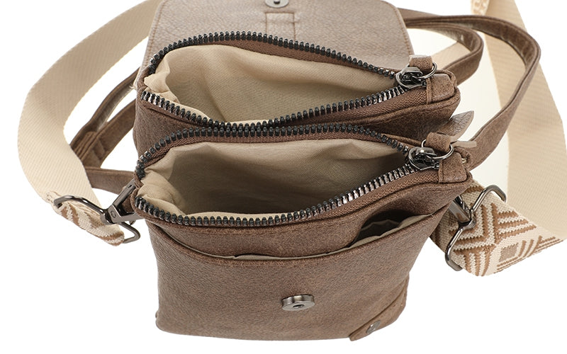 HARTFORD DARK CAMEL TELEFOON- EN SCHOUDERTASJE