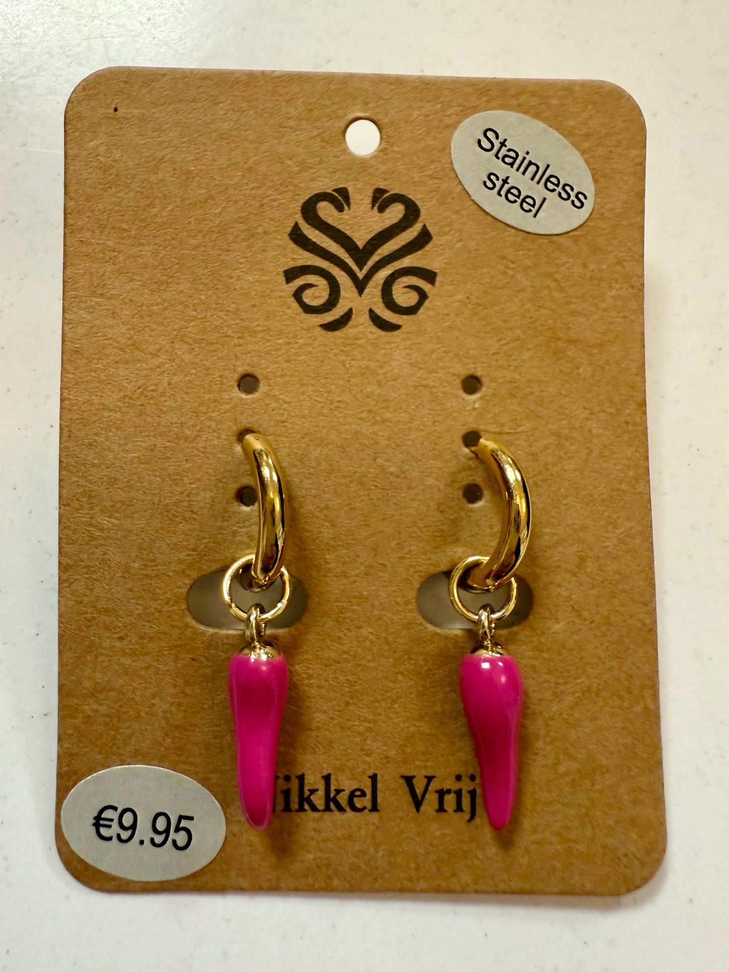 Stras4you gouden oorbelhangers roze steen