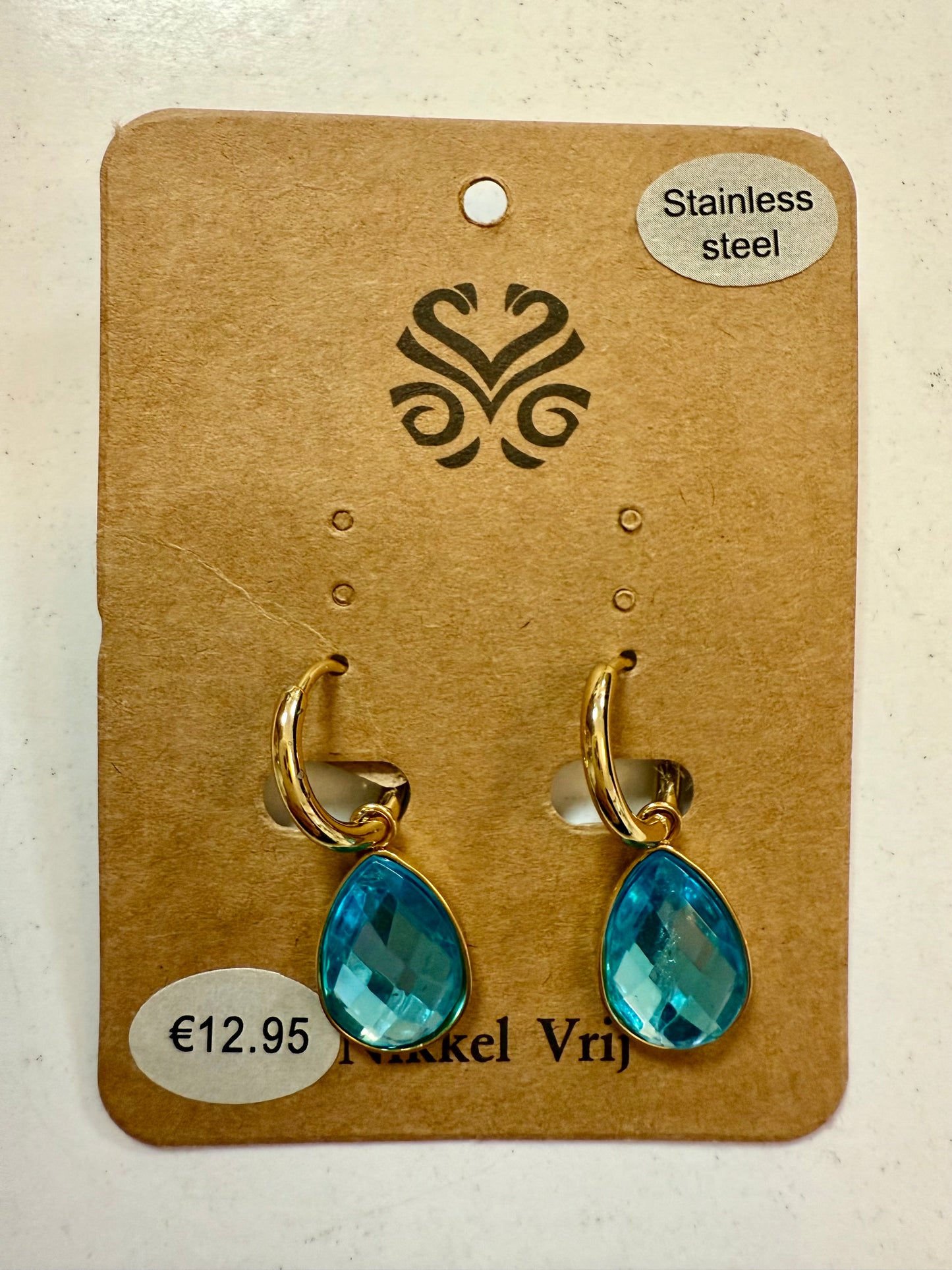 Stras4you gouden oorbelhangers juweel blauw