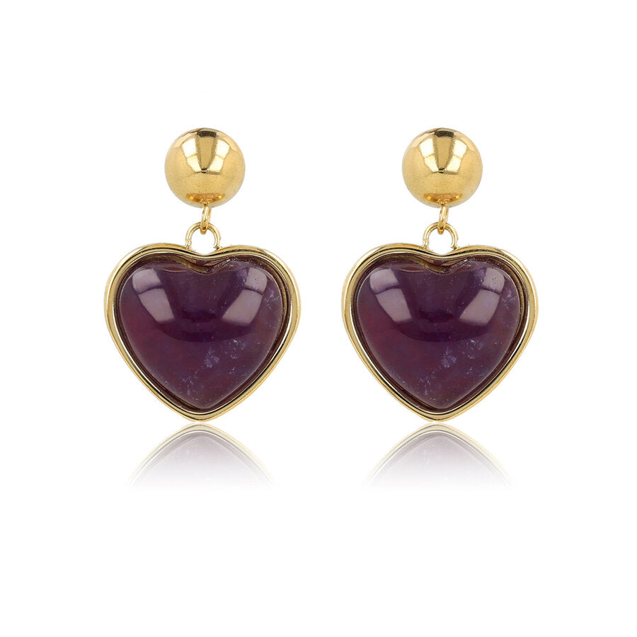 My Bendel gouden oorstekers hart met edelsteen Amethyst