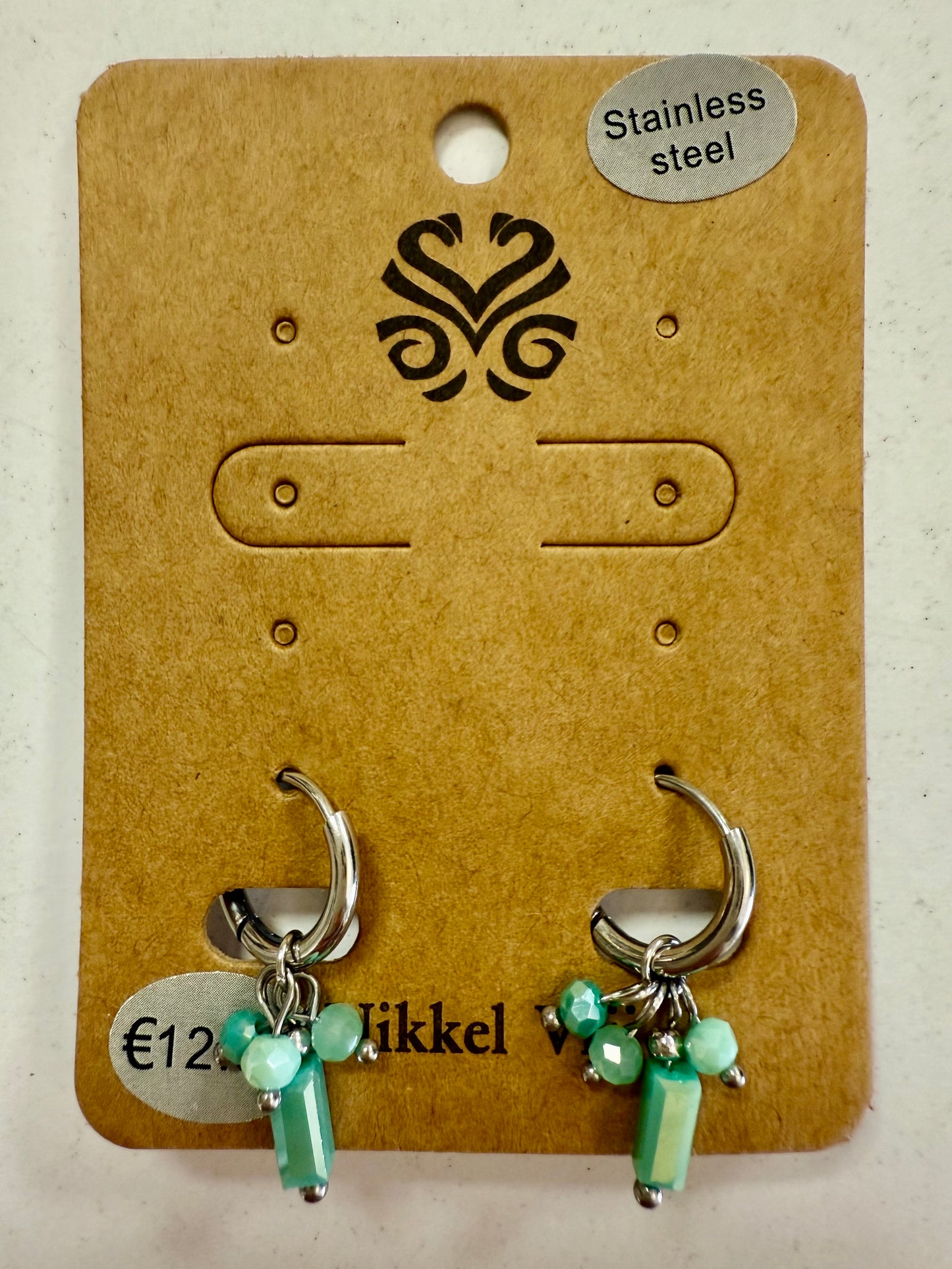 Stras4you zilveren oorbellen rechthoekige steen met kralen groen