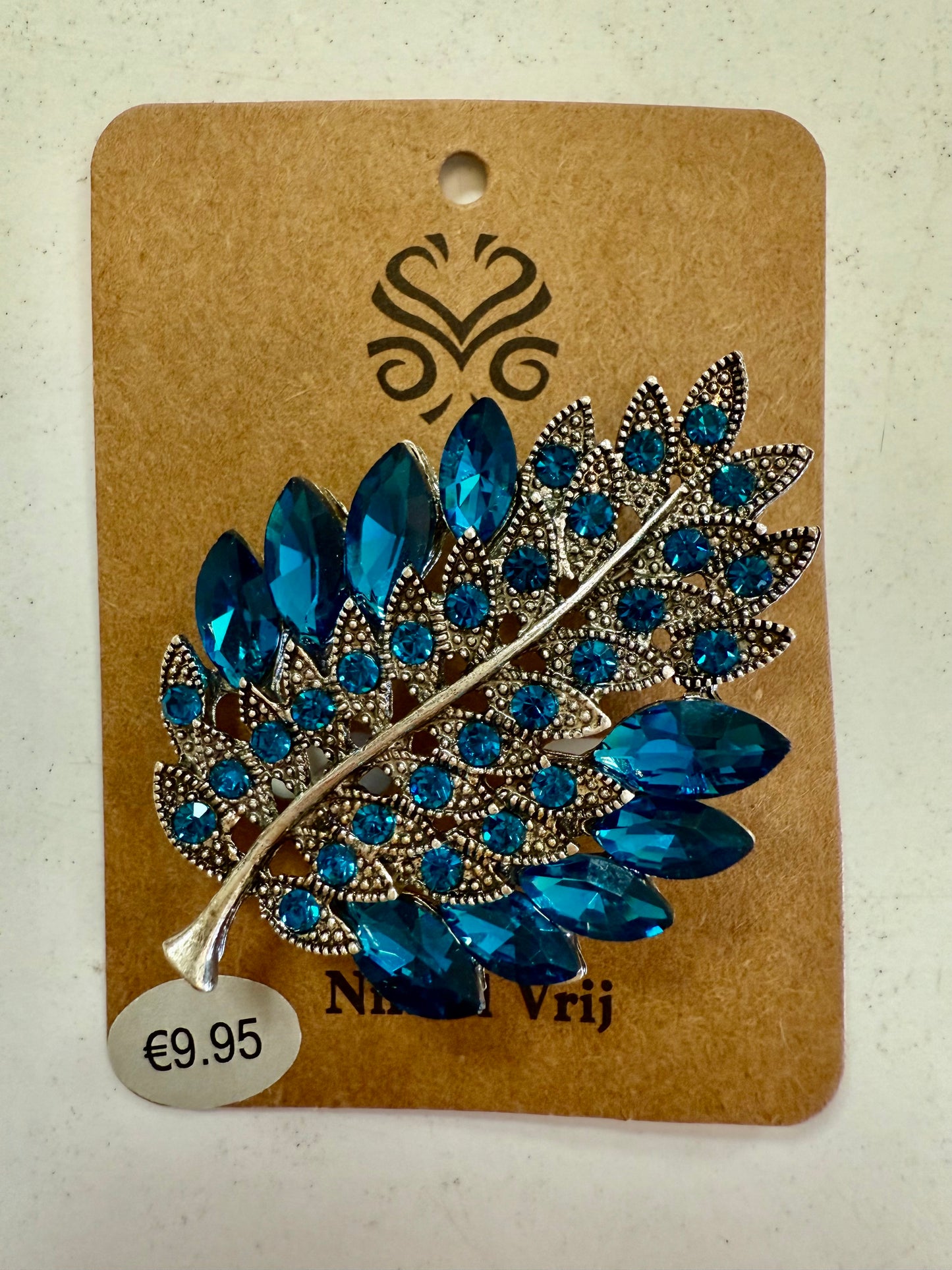 Stras4you broche blauw bladvormig