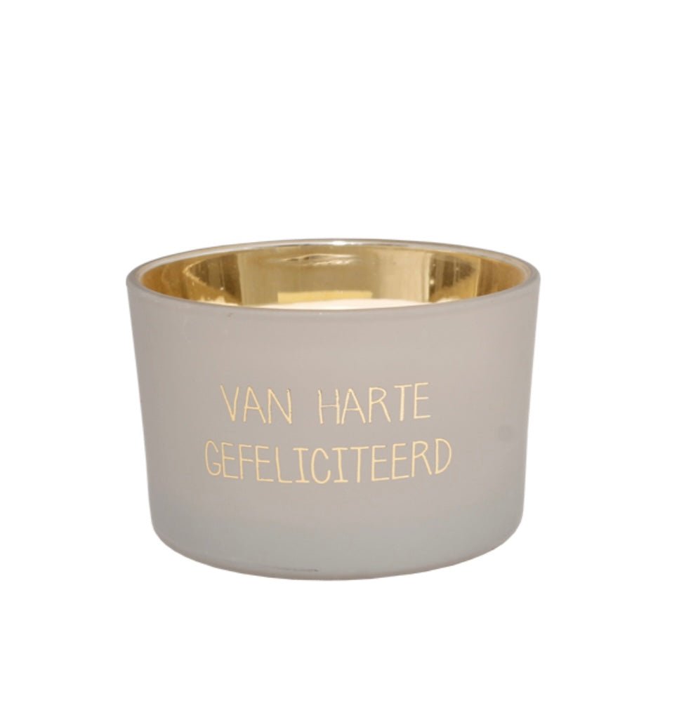 My Flame Sojakaars Van Harte Gefeliciteerd - Amber's Secret Geurkaars Biologische Sojawas - Sannes Sieraden