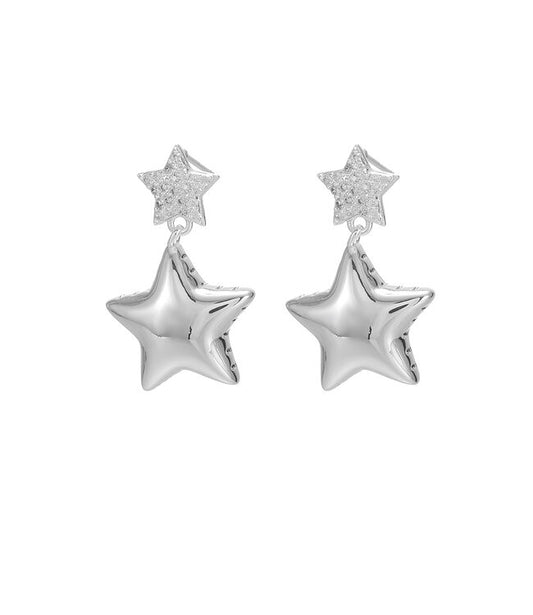 BY SHIR OORBELLEN LUXE DOUBLE STAR ZILVER