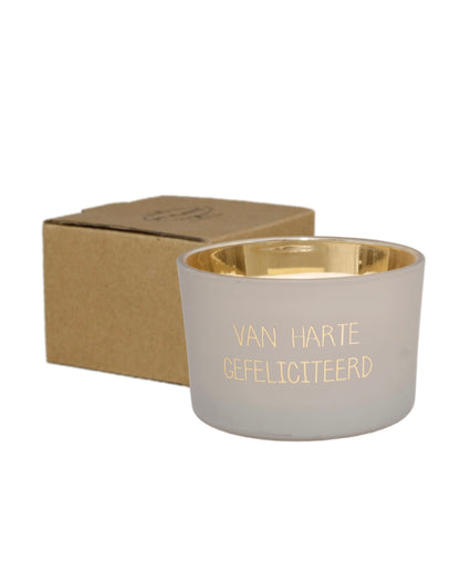 My Flame Sojakaars Van Harte Gefeliciteerd - Amber's Secret Geurkaars Biologische Sojawas