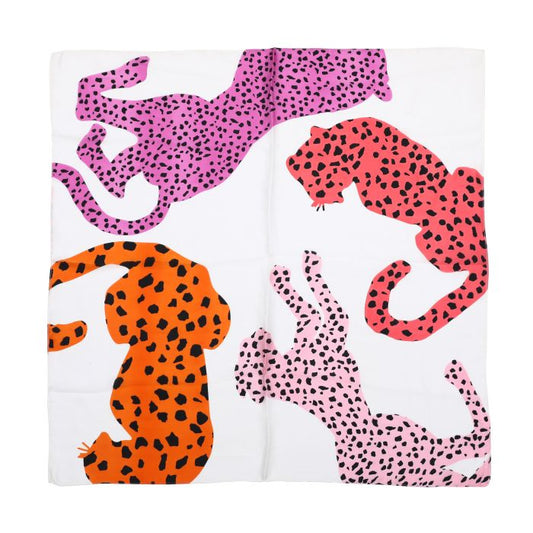 Vierkant sjaaltje met panters roze/oranje