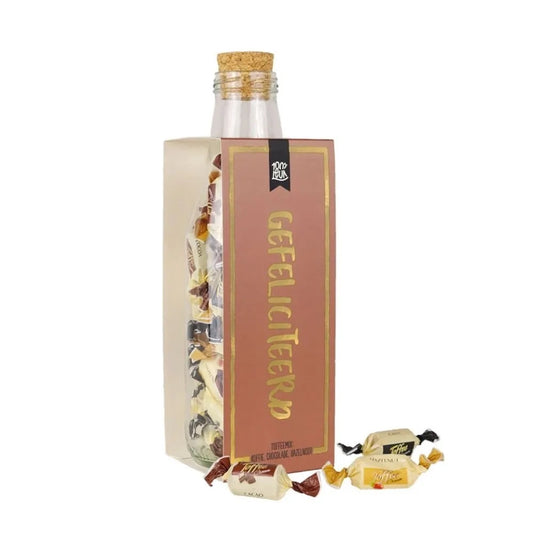 Momenten fles met toffees - Gefeliciteerd