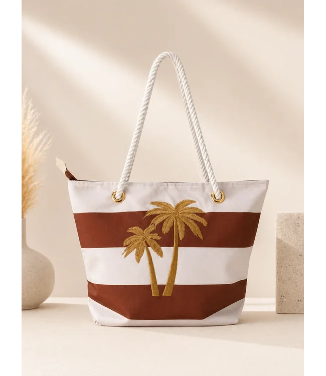 BY SHIR BEACHBAG PALM BRUIN OFFWHITE