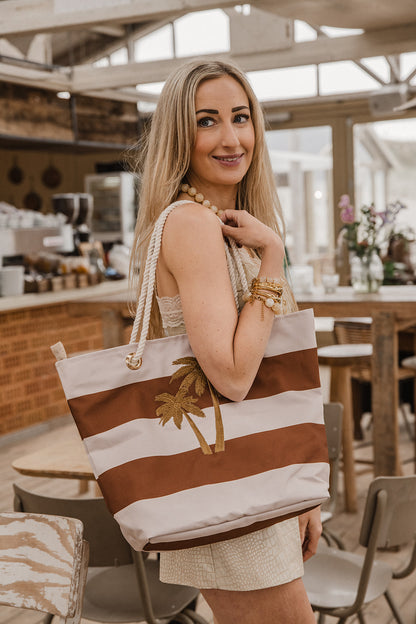 BY SHIR BEACHBAG PALM BRUIN OFFWHITE