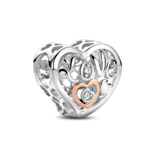 Rosa Di Luca zilver bedel zirkonia hart love rose