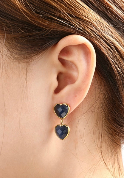 Day & Eve oorbellen hearts dangle blauw