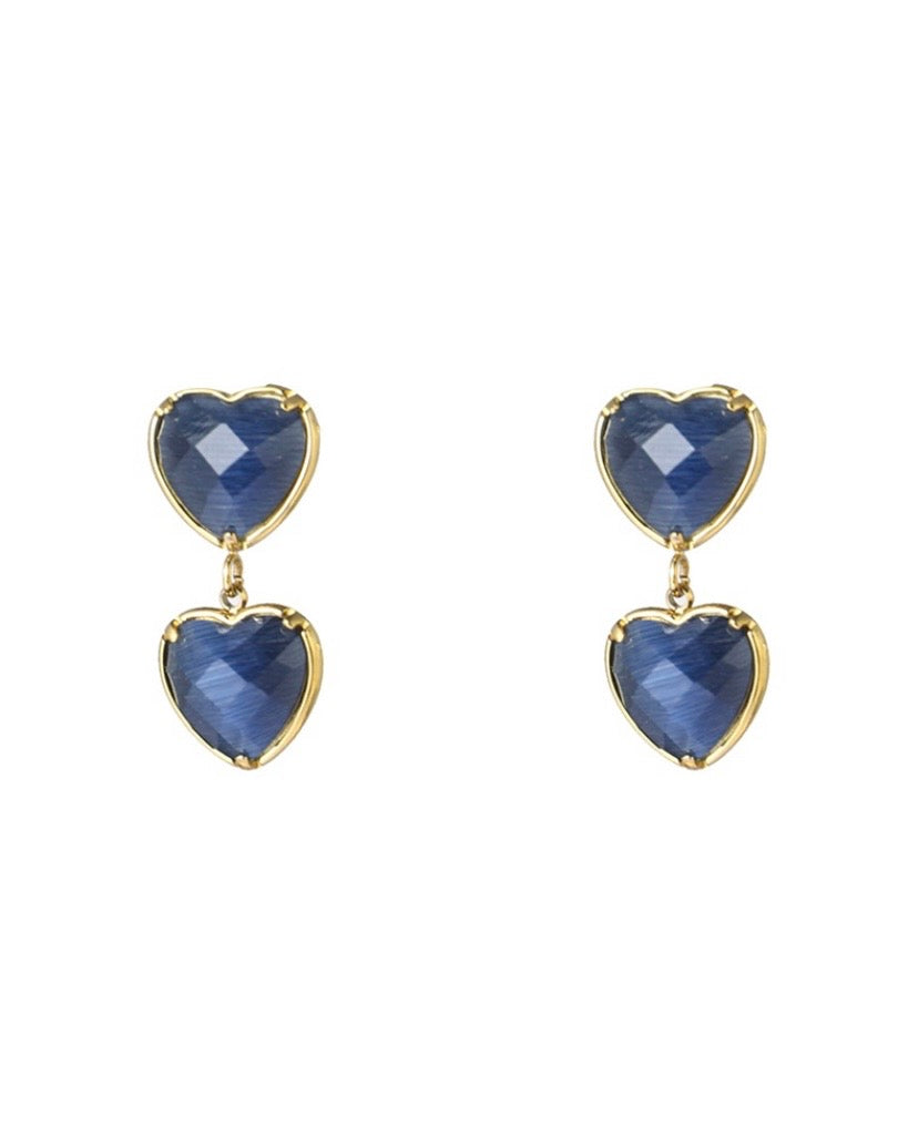 Day & Eve oorbellen hearts dangle blauw