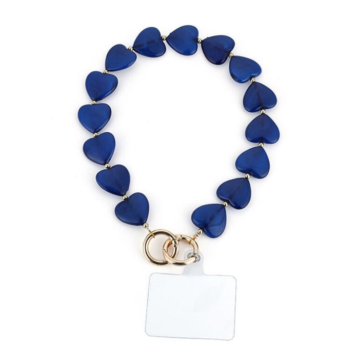 Universeel telefoonkoord met hartjes blauw