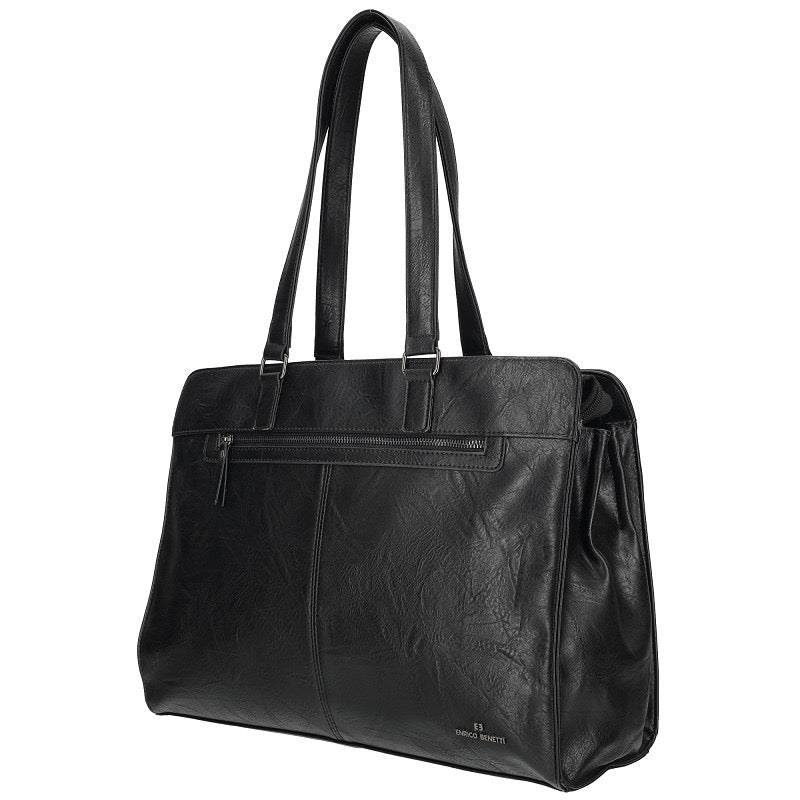 Enrico Benetti Julia Schoudertas Voor Laptop 15 Inch Zwart PU Materiaal Dames Tas
