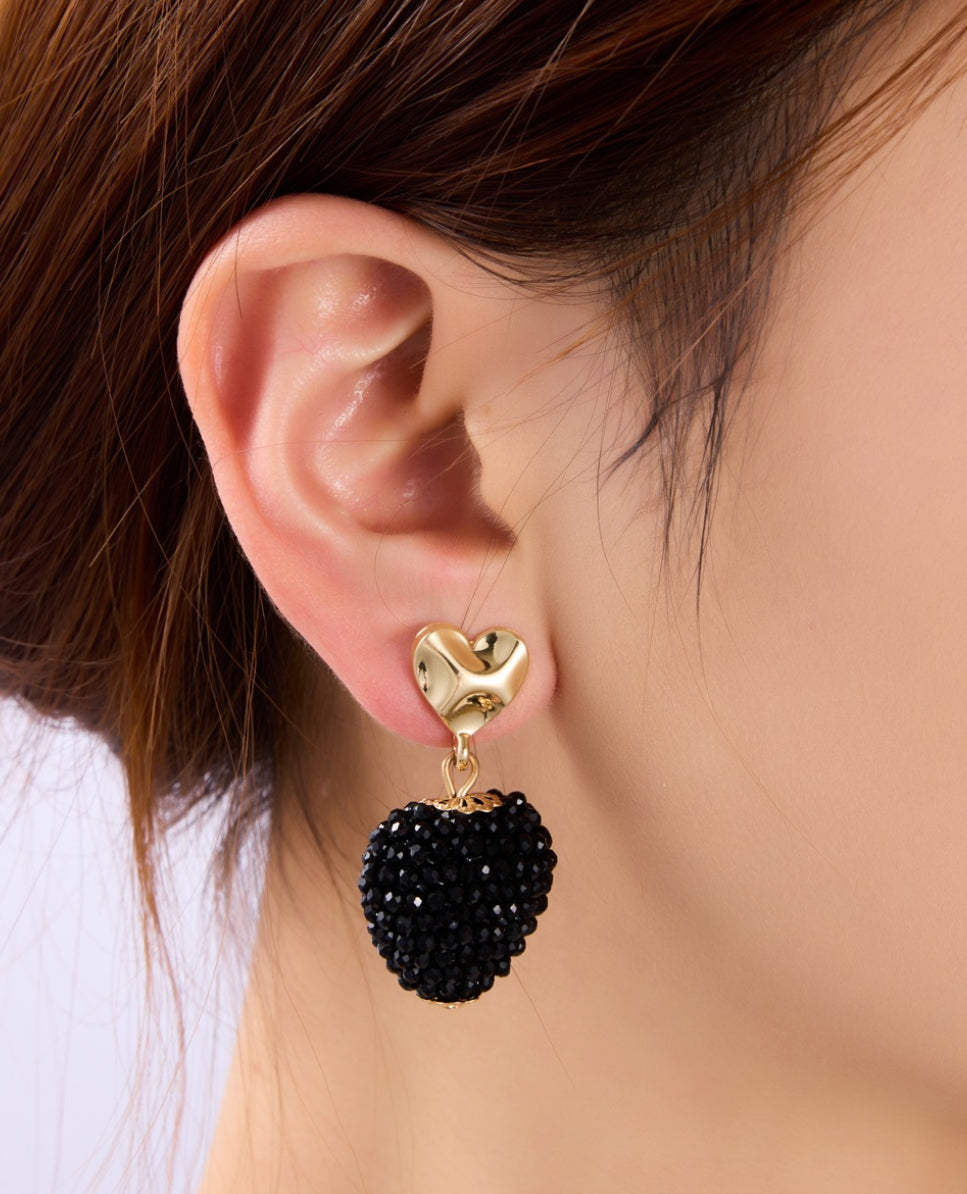 Oorbellen bol hart zwart