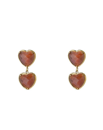 Day & Eve oorbellen hearts dangle bruin