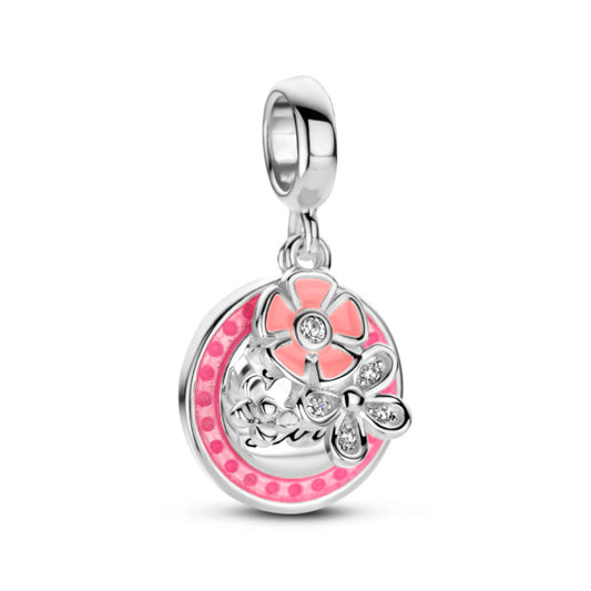 Rosa Di Luca zilver bedel zirkonia hanger bloem wit rose