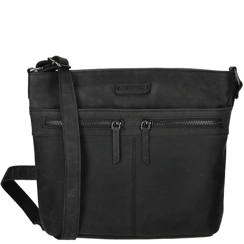 Genua Lederen Schoudertas Zwart Met Rits 30 X 12 X 25 Cm Ruime Dames Tas Voor Dagelijks Gebruik