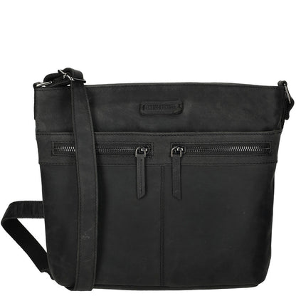 Genua Lederen Schoudertas Zwart Met Rits 30 X 12 X 25 Cm Ruime Dames Tas Voor Dagelijks Gebruik