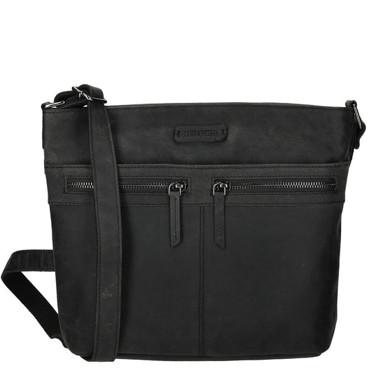 Genua Lederen Schoudertas Zwart Met Rits 30 X 12 X 25 Cm Ruime Dames Tas Voor Dagelijks Gebruik