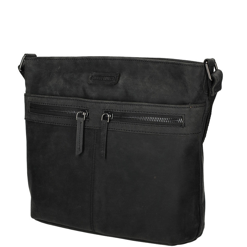 Genua Lederen Schoudertas Zwart Met Rits 30 X 12 X 25 Cm Ruime Dames Tas Voor Dagelijks Gebruik