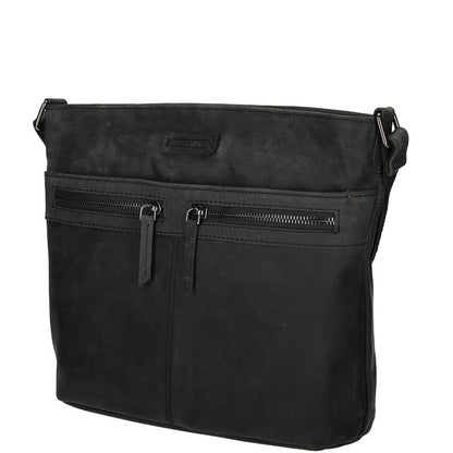 Genua Lederen Schoudertas Zwart Met Rits 30 X 12 X 25 Cm Ruime Dames Tas Voor Dagelijks Gebruik