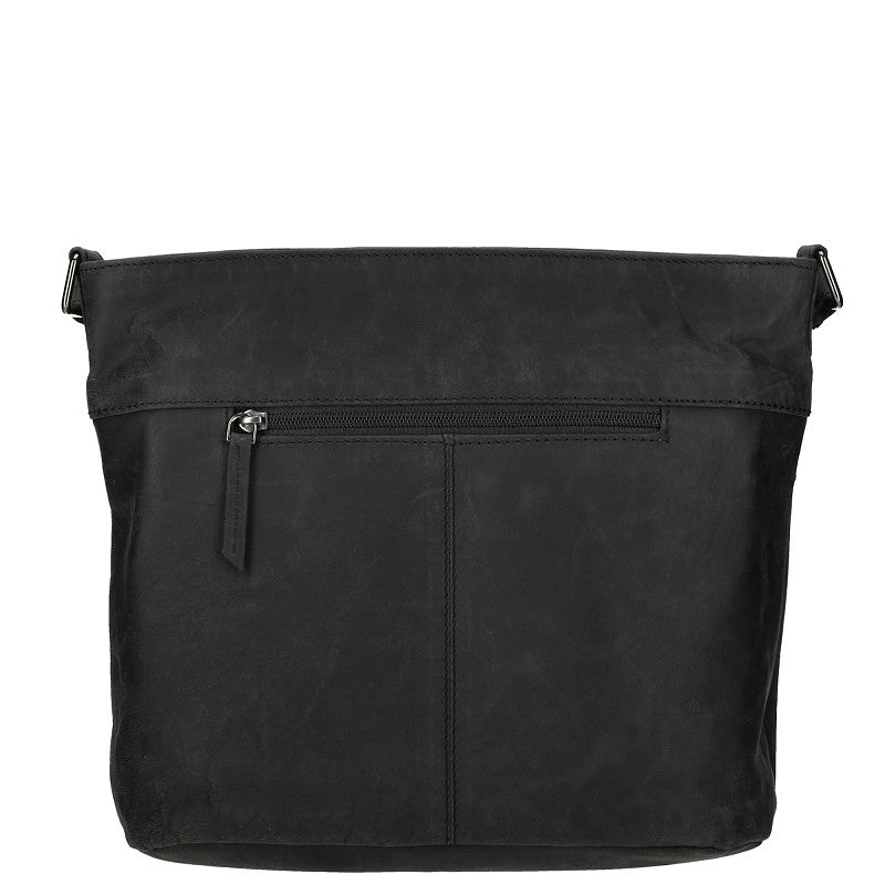 Genua Lederen Schoudertas Zwart Met Rits 30 X 12 X 25 Cm Ruime Dames Tas Voor Dagelijks Gebruik