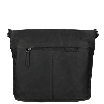 Genua Lederen Schoudertas Zwart Met Rits 30 X 12 X 25 Cm Ruime Dames Tas Voor Dagelijks Gebruik