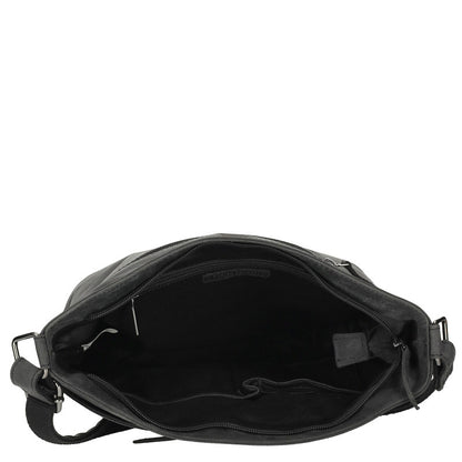 Genua Lederen Schoudertas Zwart Met Rits 30 X 12 X 25 Cm Ruime Dames Tas Voor Dagelijks Gebruik