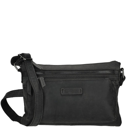 Genua Crossbody Tas Zwart Leren Compacte Schoudertas Met Verstelbare Band Voor Dagelijks Gebruik