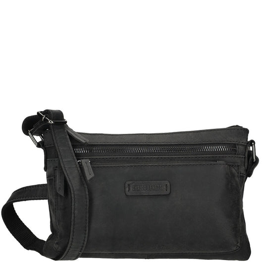 Genua Crossbody Tas Zwart Leren Compacte Schoudertas Met Verstelbare Band Voor Dagelijks Gebruik