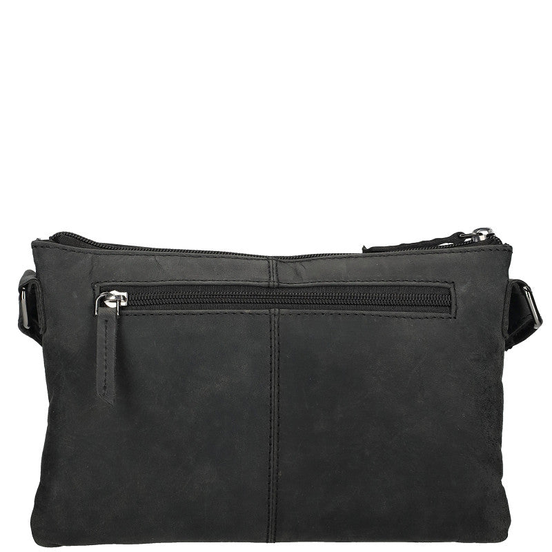 Genua Crossbody Tas Zwart Leren Compacte Schoudertas Met Verstelbare Band Voor Dagelijks Gebruik