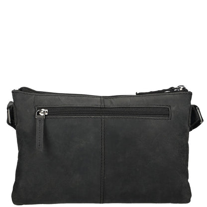 Genua Crossbody Tas Zwart Leren Compacte Schoudertas Met Verstelbare Band Voor Dagelijks Gebruik