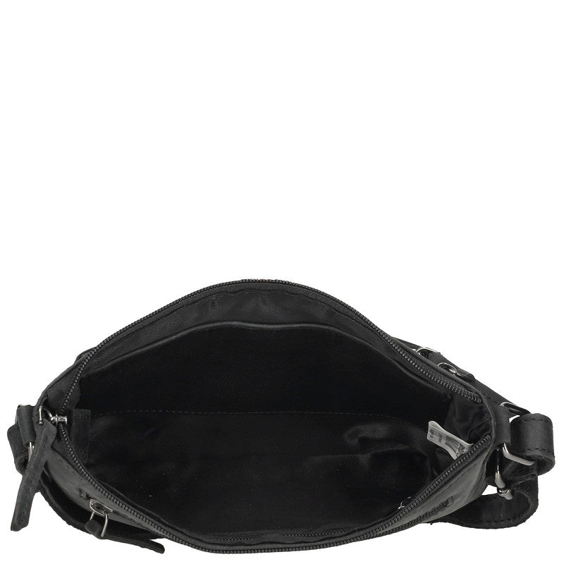 Genua Crossbody Tas Zwart Leren Compacte Schoudertas Met Verstelbare Band Voor Dagelijks Gebruik