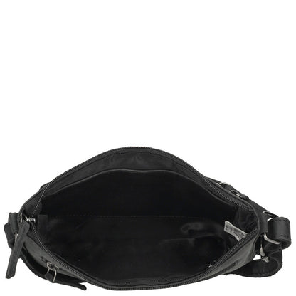 Genua Crossbody Tas Zwart Leren Compacte Schoudertas Met Verstelbare Band Voor Dagelijks Gebruik