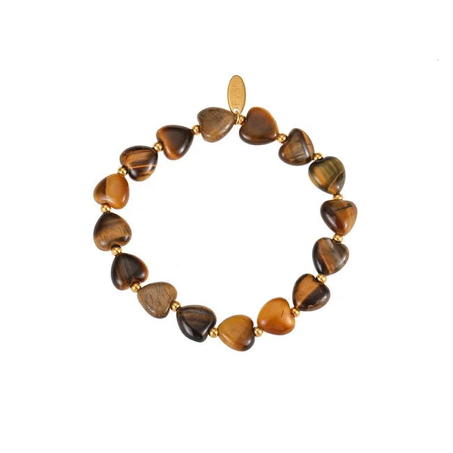 By Shir Armband Luxe Hartjes Tijgeroog Goud Dames Sieraad Met Natuurlijke Glans Voor Elke Gelegenheid