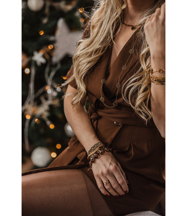 By Shir Armband Luxe Luipaard Hartvormige Grote Kralen Beige Verstelbaar Lengte 16 Tot 18,5 Cm