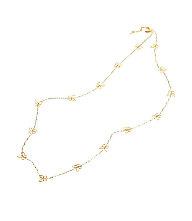 By Shir Ketting Luxe Vlinder Edelstaal Verguld Met Open Vlinder Detail En Verlenging Tot 99,5 Cm